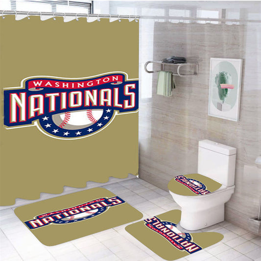 Washington National Baseball Logo Gray 4Pcs Bathroom Set Shower Curtain