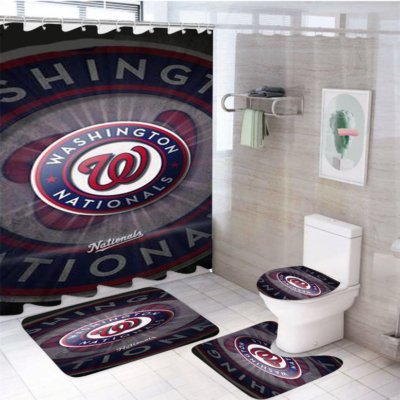 Washington Nationals Baseball 4Pcs Bathroom Set Shower Curtain