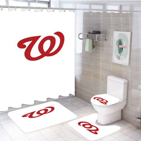 Washington Nationals Logo Red 4Pcs Bathroom Set Shower Curtain