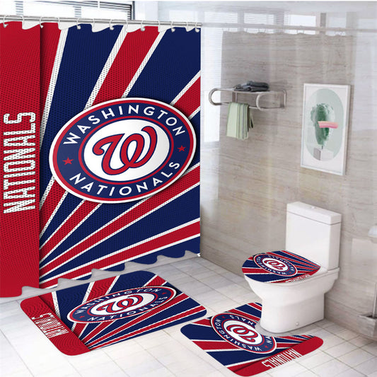 Washington Nationals Stripe Wallpaper 4Pcs Bathroom Set Shower Curtain