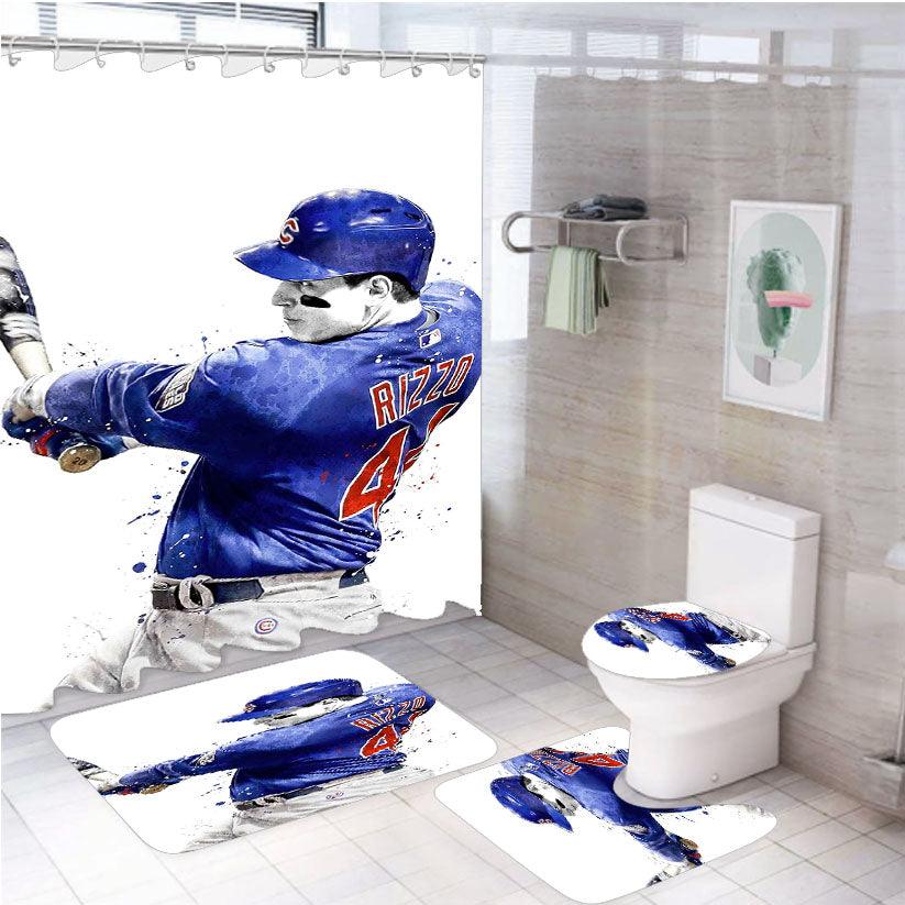 Watercolor Anthony Rizzo Chicago Cubs Baseball 4Pcs Bathroom Set Shower Curtain