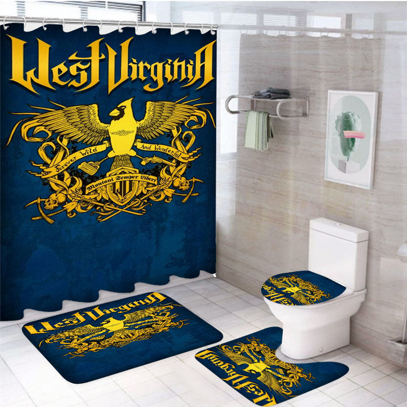 West Virginia Crest Blue Logo 4Pcs Bathroom Set Shower Curtain