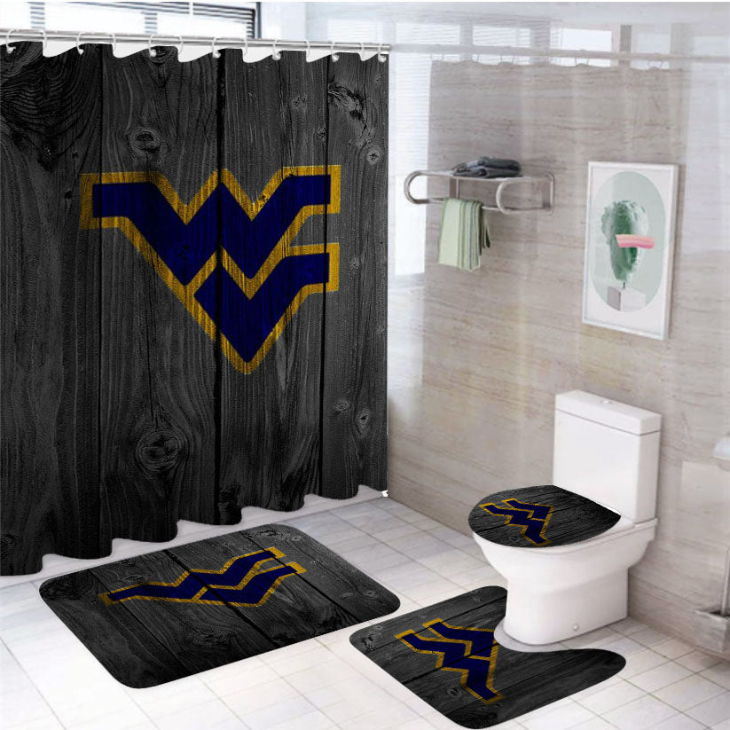 West Virginia Football Logo Logo Dark Wood Wallpaper 4Pcs Bathroom Set Shower Curtain