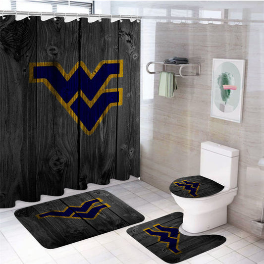 West Virginia Football Logo Logo Dark Wood Wallpaper 4Pcs Bathroom Set Shower Curtain