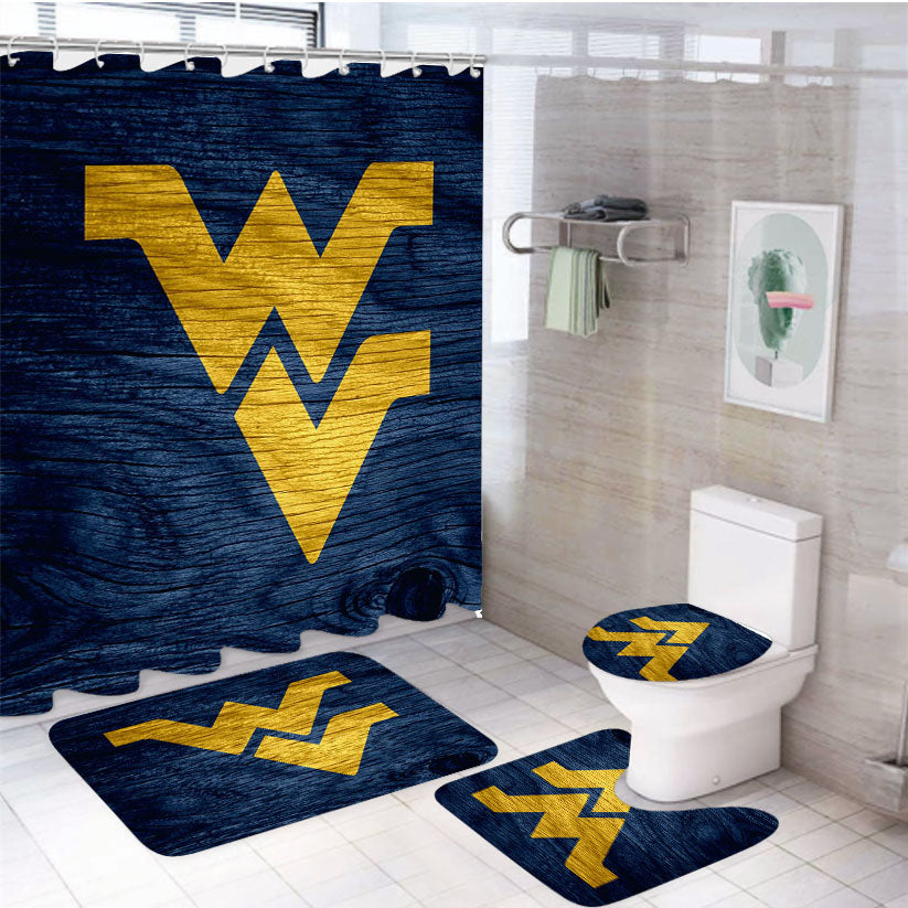 West Virginia Logo Wood Wallpaper 4Pcs Bathroom Set Shower Curtain