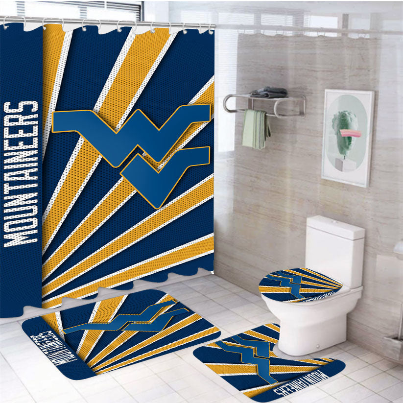 West Virginia Mountaineers Stripe Wallpaper 4Pcs Bathroom Set Shower Curtain