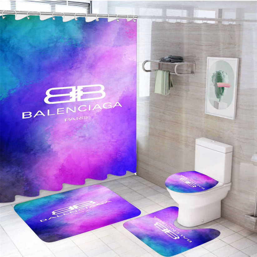 White Balenciaga Blue Purple Tye Die Color 4Pcs Bathroom Set Shower Curtain