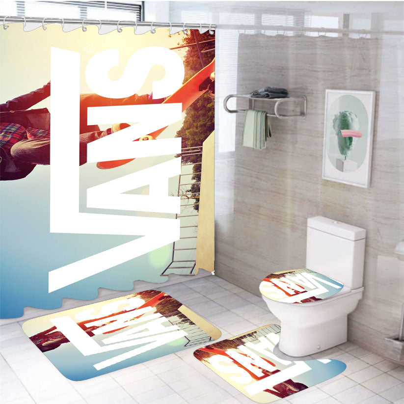 White Vans Logo Skateboarding 4Pcs Bathroom Set Shower Curtain