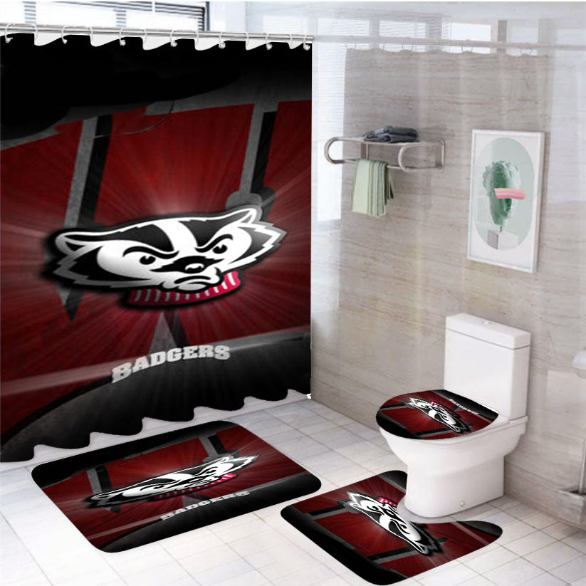 Wisconsin Badgers Logo 4Pcs Bathroom Set Shower Curtain