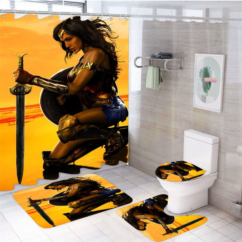Wonder Woman Gal Gadot 4Pcs Bathroom Set Shower Curtain