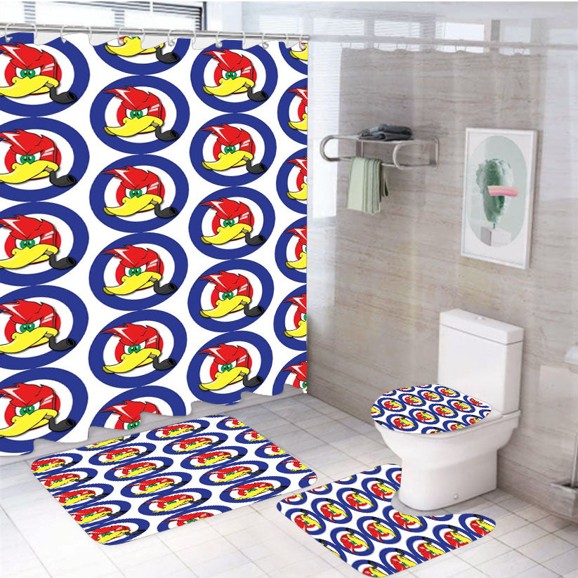 Woody Woodpecker Pattern 4Pcs Bathroom Set Shower Curtain
