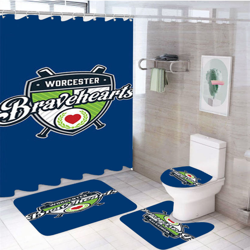 Worcester Bravehearts Baseball Logo Blue 4Pcs Bathroom Set Shower Curtain