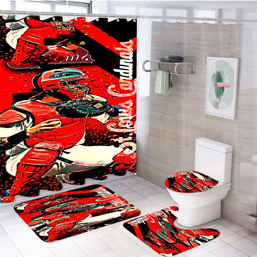 Yadier Molina Louis Cardinals 4Pcs Bathroom Set Shower Curtain