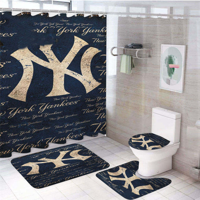 Yankees Baseball Logo 4Pcs Bathroom Set Shower Curtain