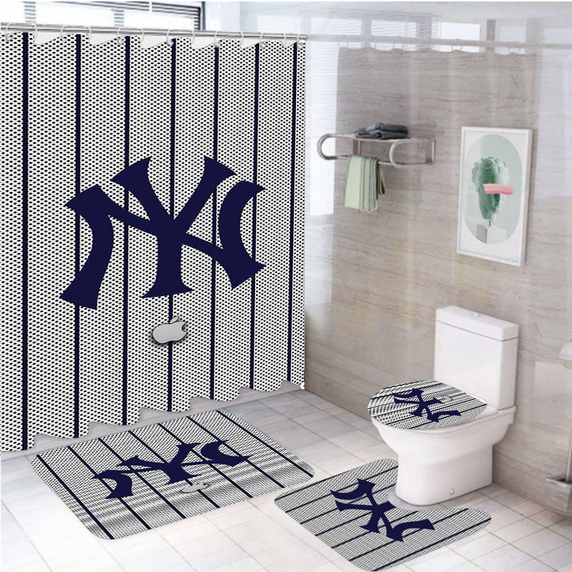 Yankees Newyork Apple Style 4Pcs Bathroom Set Shower Curtain