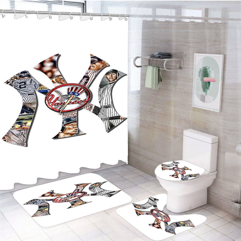 Yankees Newyork Baseball 4Pcs Bathroom Set Shower Curtain