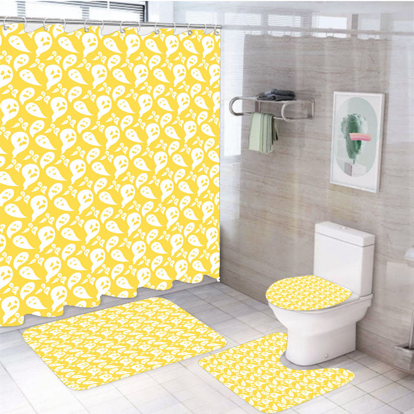 Yellow Ghosts Pattern Halloween 4Pcs Bathroom Set Shower Curtain