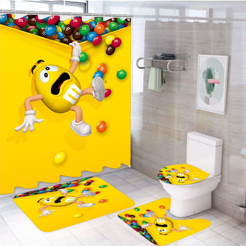 Yellow M&M 4Pcs Bathroom Set Shower Curtain