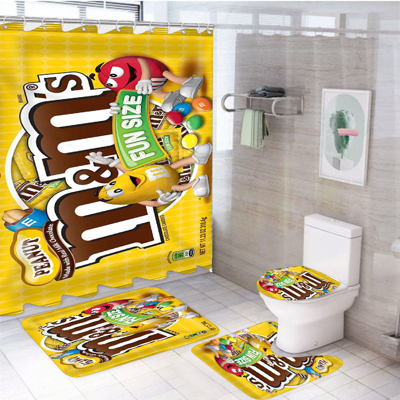 Yellow Peanut M&M Fun Size 4Pcs Bathroom Set Shower Curtain