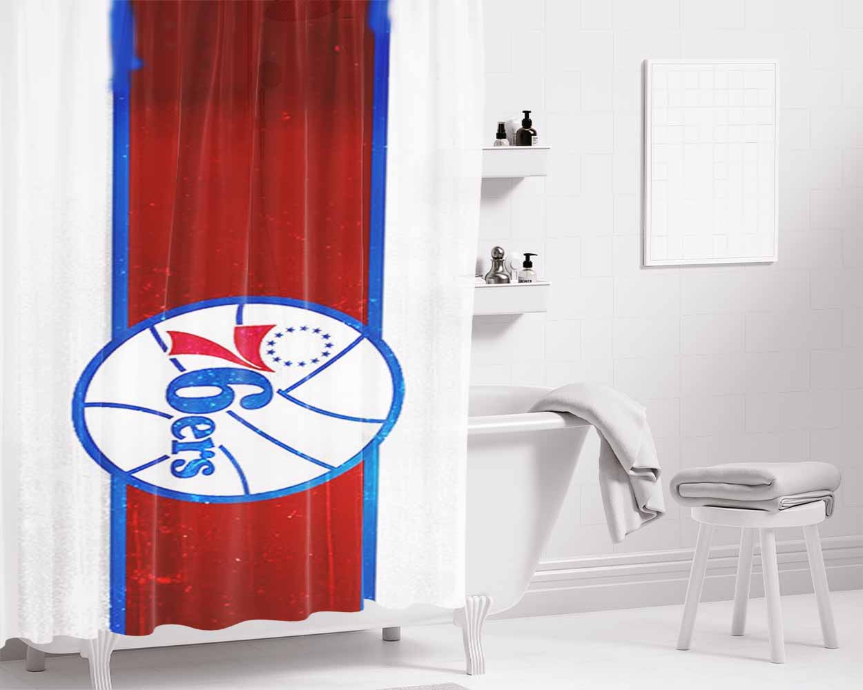 76Ers Dunk Over Larry Bird Widescreen Bathroom Shower Curtain Fabric Waterproof | 66 X 72 Inch