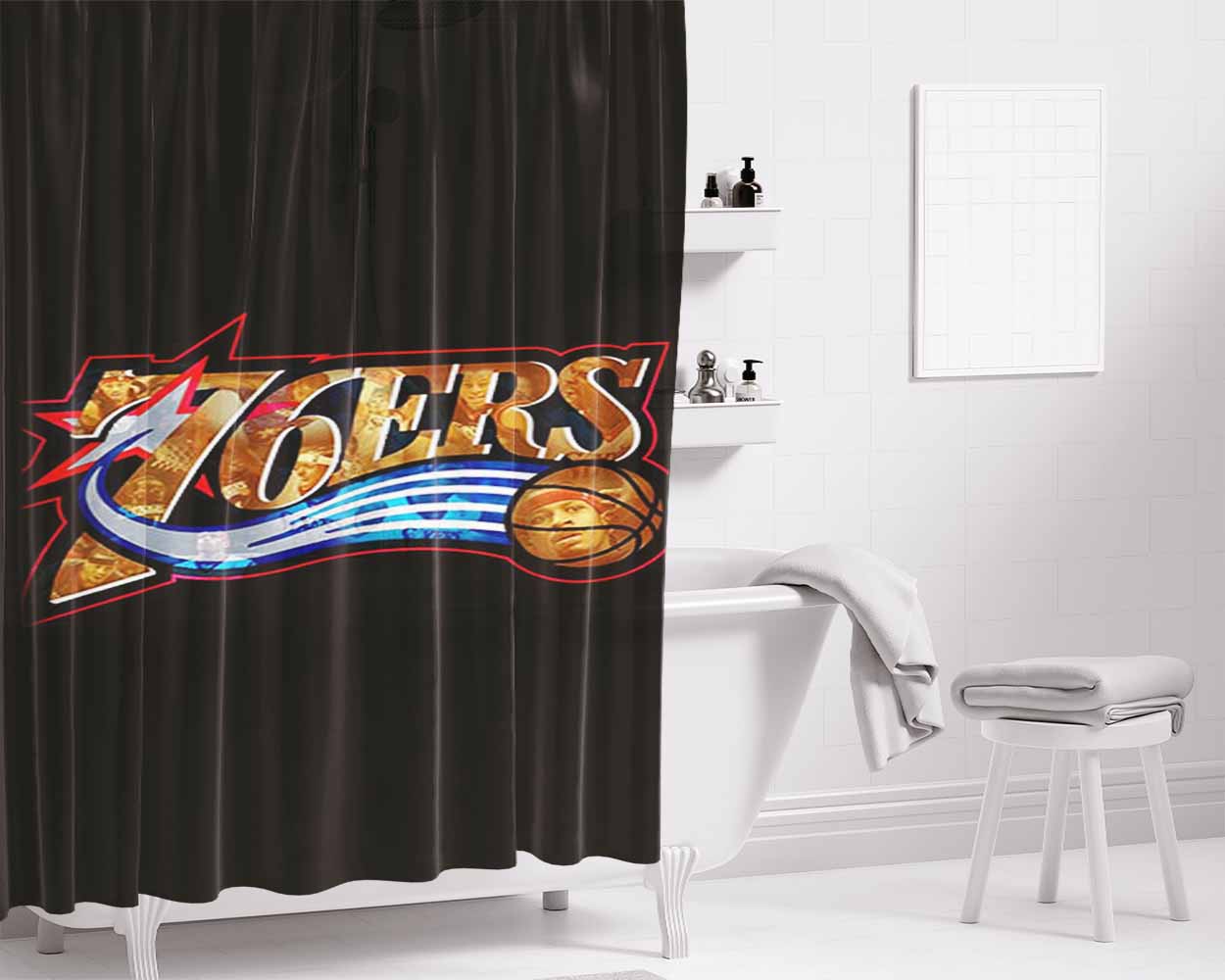 76Ers Logo Bathroom Shower Curtain Fabric Waterproof | 66 X 72 Inch