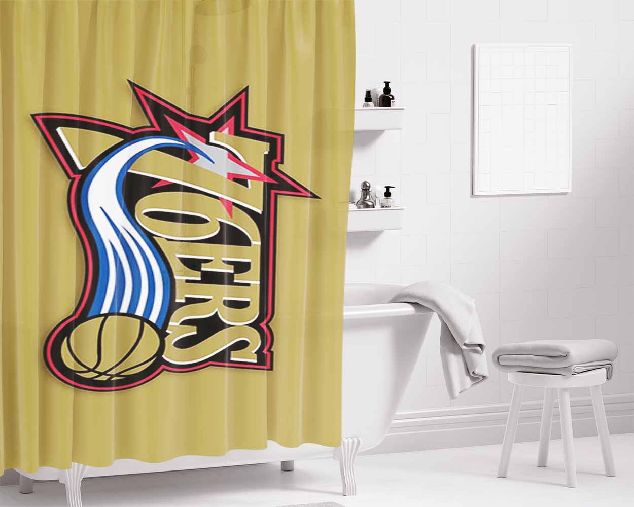 76Ers Phila Bathroom Shower Curtain Fabric Waterproof | 66 X 72 Inch