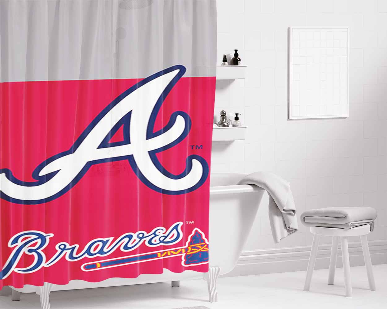 A Braves Bathroom Shower Curtain Fabric Waterproof | 66 X 72 Inch