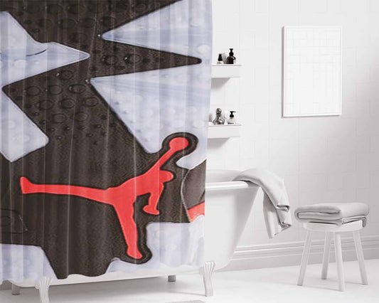 Air Jordan Black Red Sole Bathroom Shower Curtain Fabric Waterproof | 66 X 72 Inch