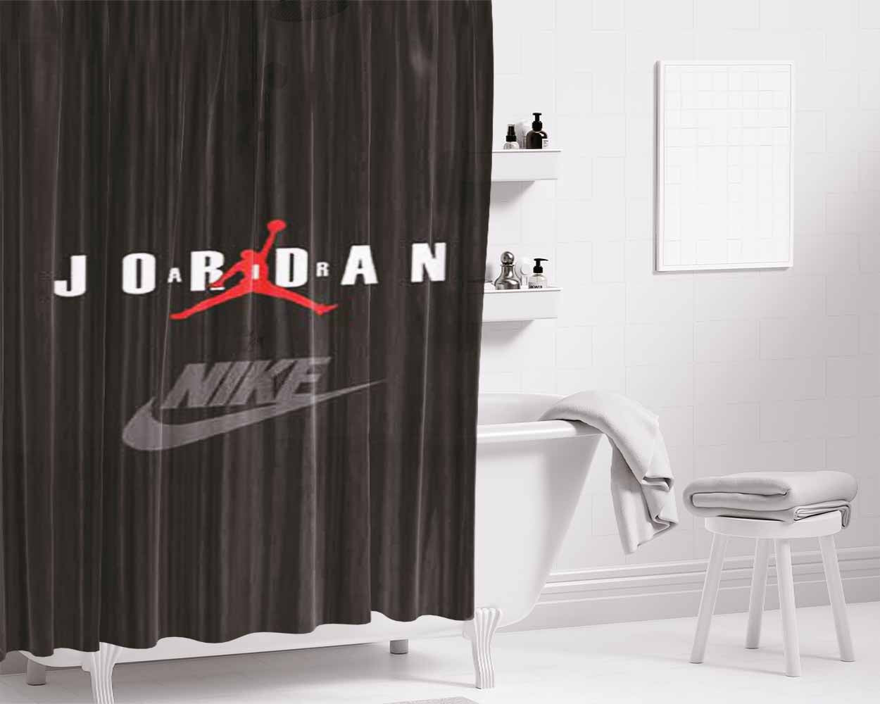 Air Jordan Black Wood Grain Bathroom Shower Curtain Fabric Waterproof | 66 X 72 Inch