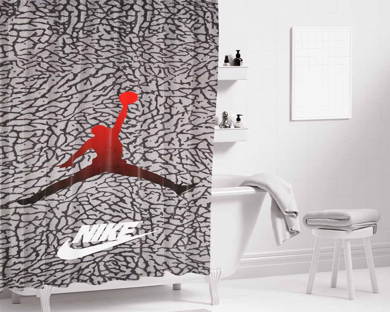 Air Jordan Elephant 1 Bathroom Shower Curtain Fabric Waterproof | 66 X 72 Inch