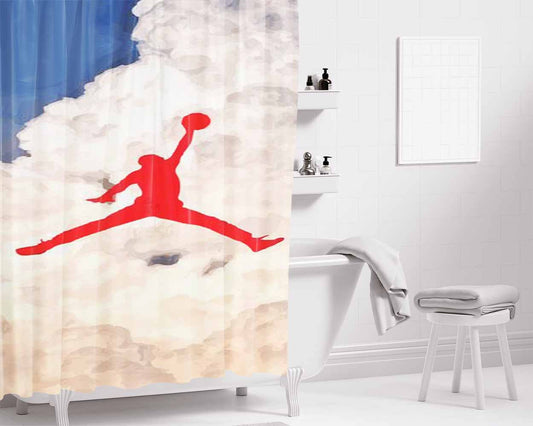 Air Jordan Logo In Sky Bathroom Shower Curtain Fabric Waterproof | 66 X 72 Inch