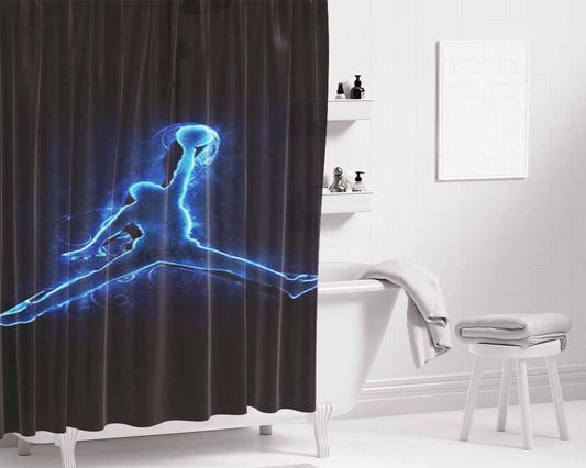 Air Jordan Logo Neon Bathroom Shower Curtain Fabric Waterproof | 66 X 72 Inch
