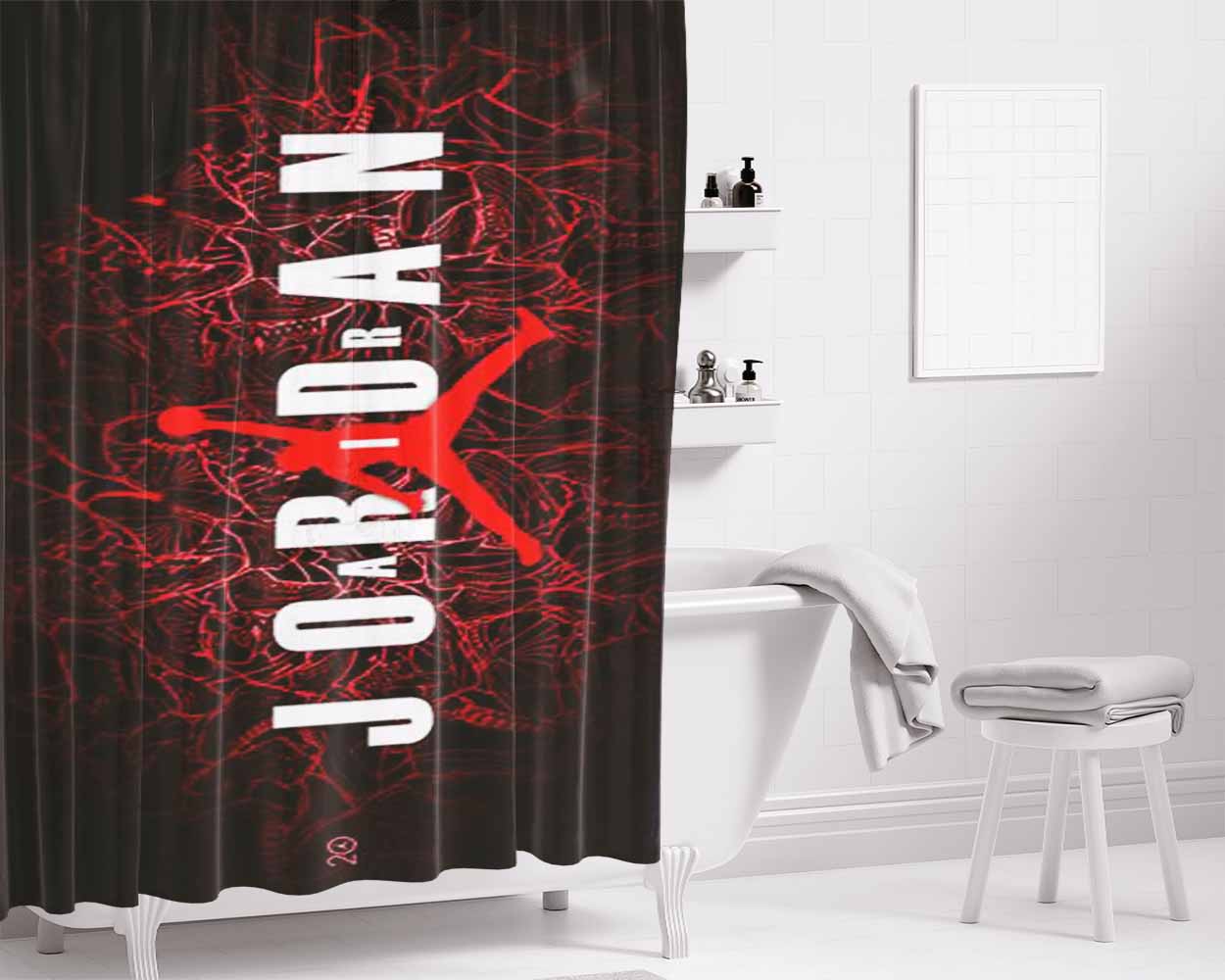 Air Jordan Red Wallpaper Bathroom Shower Curtain Fabric Waterproof | 66 X 72 Inch