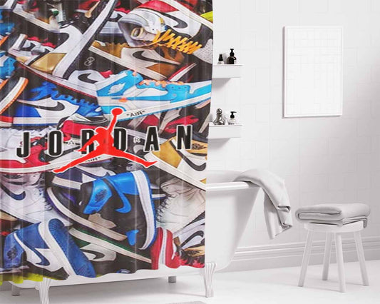 Air Jordan Shoes Pattern Logo Bathroom Shower Curtain Fabric Waterproof | 66 X 72 Inch