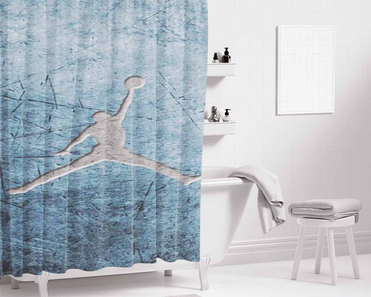 Air Jordan Steel Texture Logo Bathroom Shower Curtain Fabric Waterproof | 66 X 72 Inch