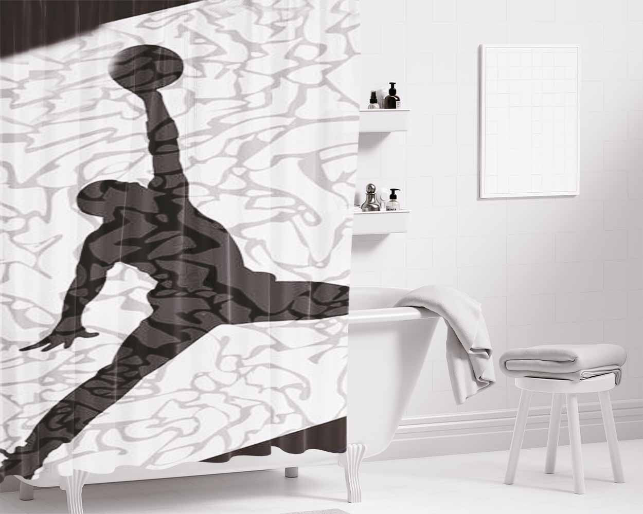 Air Jordan White Texture Bathroom Shower Curtain Fabric Waterproof | 66 X 72 Inch