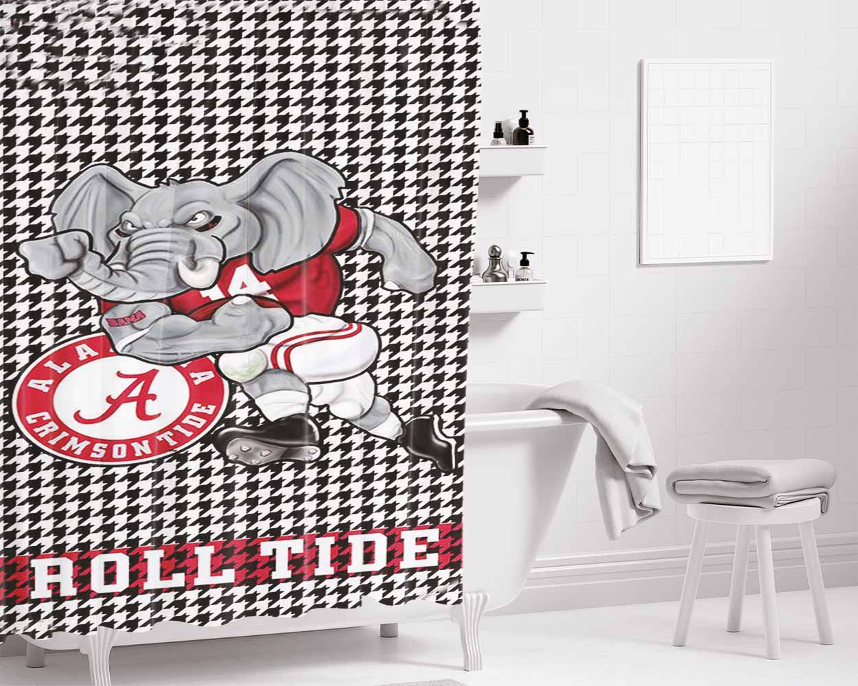 Alabama Crimson Roll Tide 2 Bathroom Shower Curtain Fabric Waterproof | 66 X 72 Inch