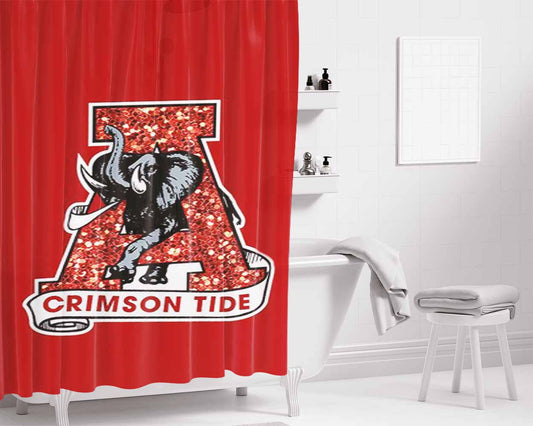 Alabama Crimson Tide Football Bathroom Shower Curtain Fabric Waterproof | 66 X 72 Inch