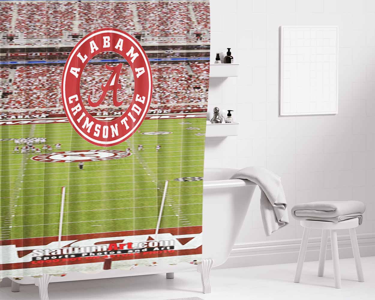 Alabama Crimson Tide Home Bathroom Shower Curtain Fabric Waterproof | 66 X 72 Inch
