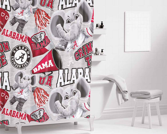 Alabama Crimson Tide Patt Bathroom Shower Curtain Fabric Waterproof | 66 X 72 Inch