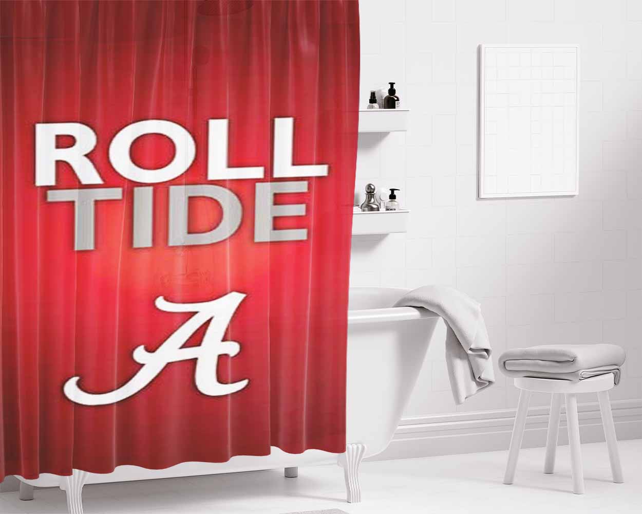 Alabama Crimson Tide Roll Tide Bathroom Shower Curtain Fabric Waterproof | 66 X 72 Inch