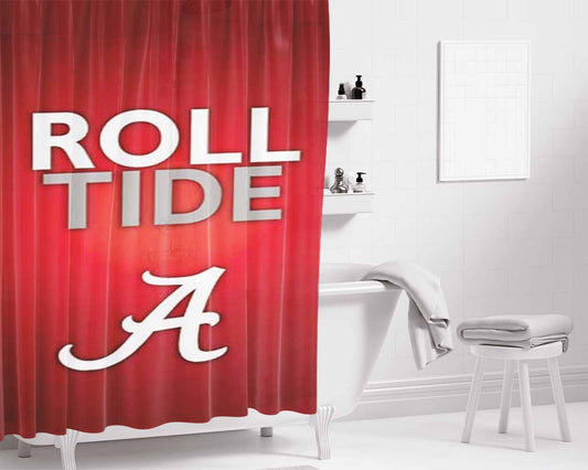 Alabama Crimson Tide Roll Tide Bathroom Shower Curtain Fabric Waterproof | 66 X 72 Inch