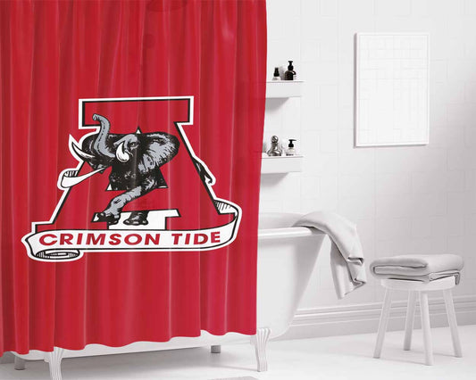 Alabama Crimson Tide Wallpaper Bathroom Shower Curtain Fabric Waterproof | 66 X 72 Inch