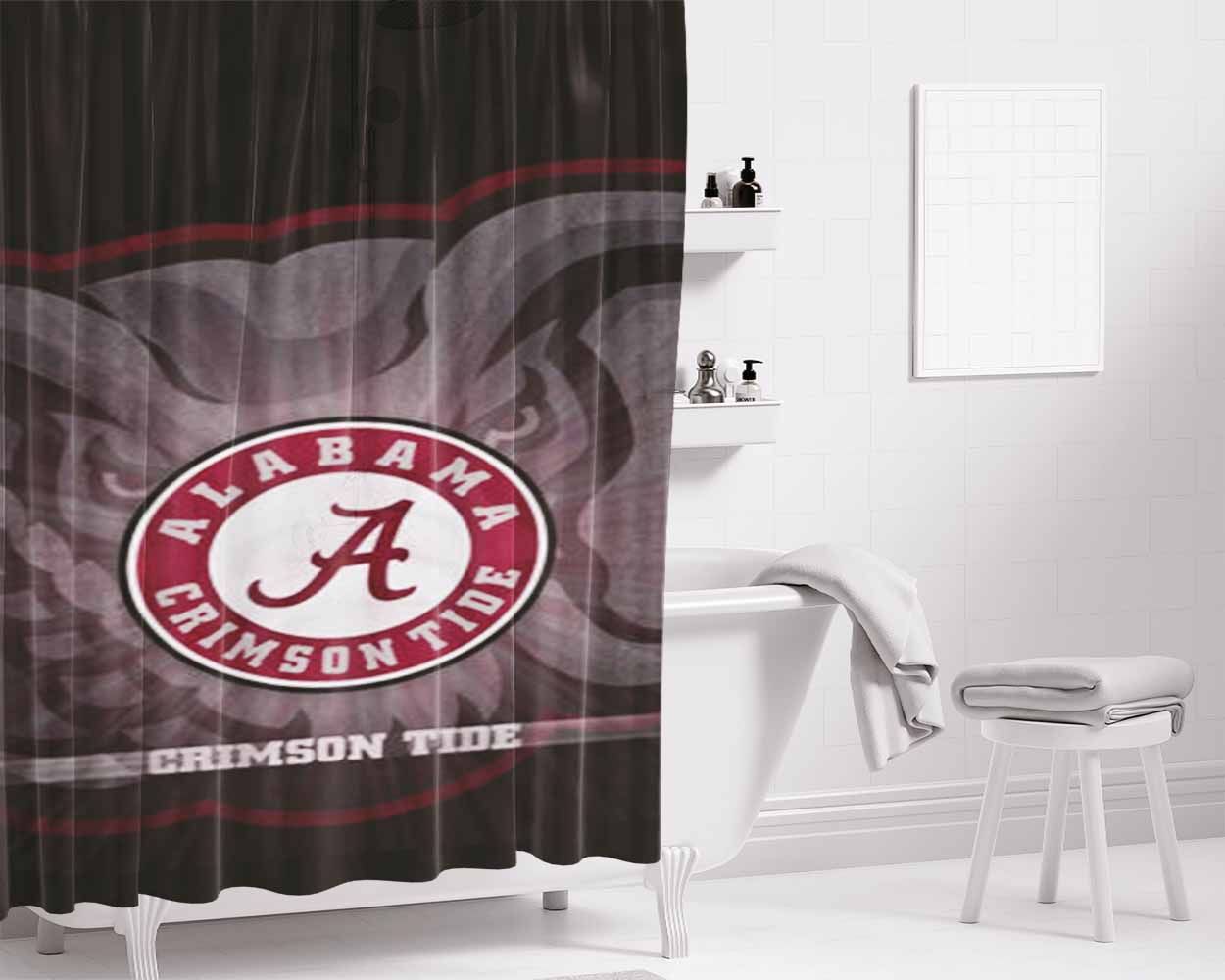 Alabama Crimson Tide Bathroom Shower Curtain Fabric Waterproof | 66 X 72 Inch