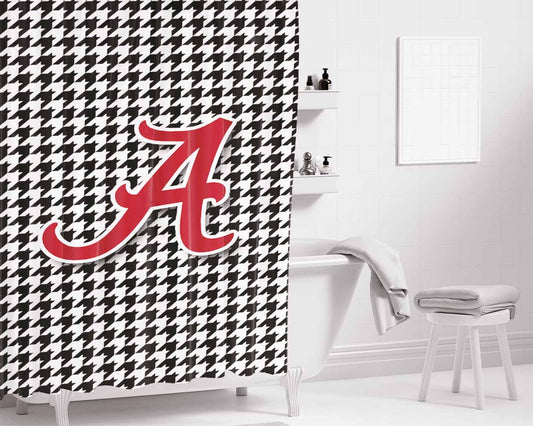 Alabama Houndstooth Crimson Tide Bathroom Shower Curtain Fabric Waterproof | 66 X 72 Inch