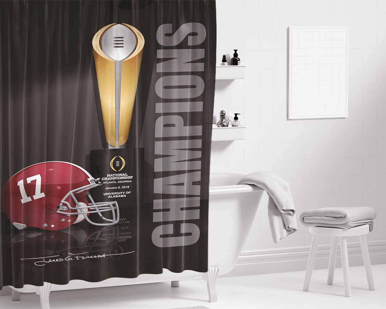 Alabama National Champions Wallpaper Bathroom Shower Curtain Fabric Waterproof | 66 X 72 Inch