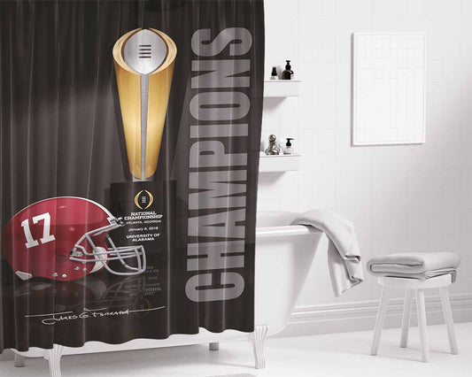 Alabama National Champions Wallpaper Bathroom Shower Curtain Fabric Waterproof | 66 X 72 Inch