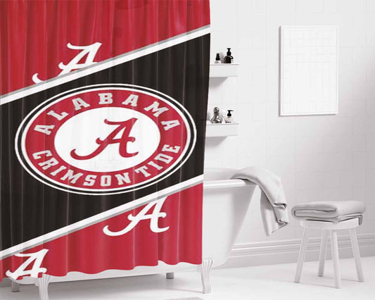 Alabama Ribbon Logo Bathroom Shower Curtain Fabric Waterproof | 66 X 72 Inch