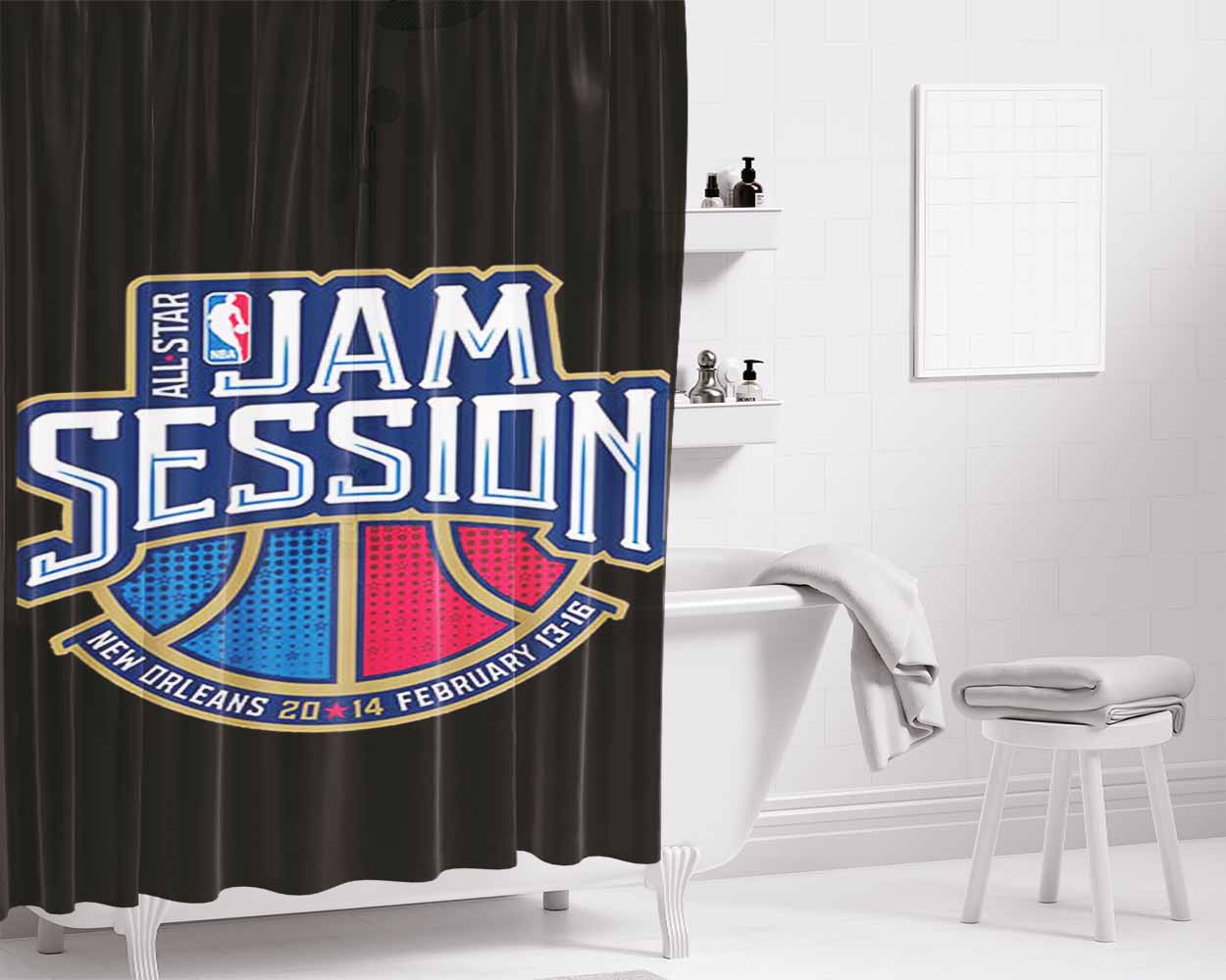 All Star Jam Session Black Bathroom Shower Curtain Fabric Waterproof | 66 X 72 Inch