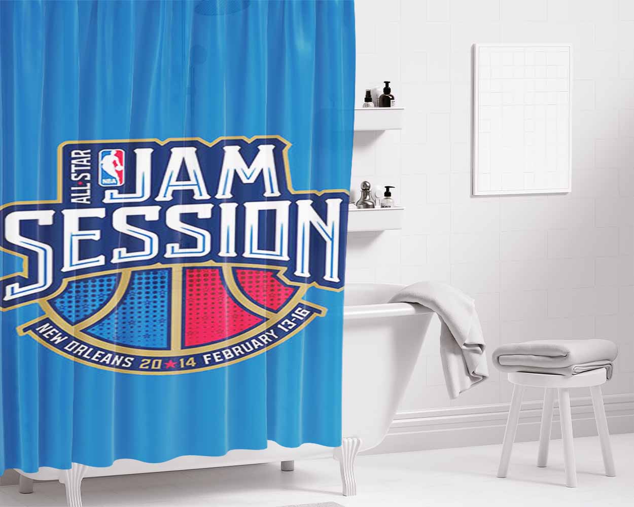 All Star Jam Session Blue Bathroom Shower Curtain Fabric Waterproof | 66 X 72 Inch
